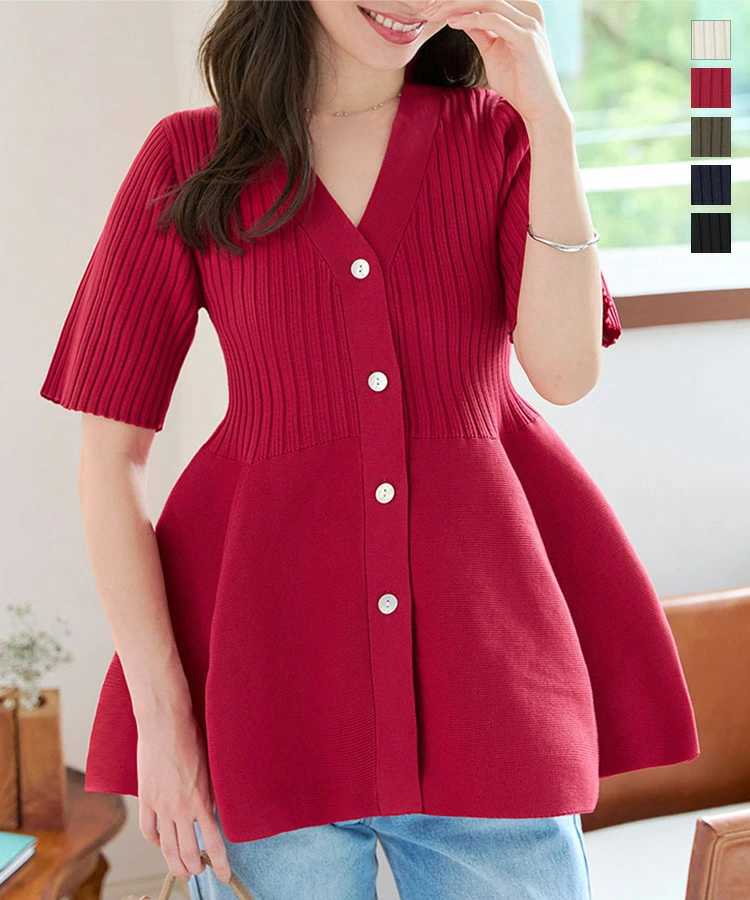 神戸レタス半袖ペプラムニット